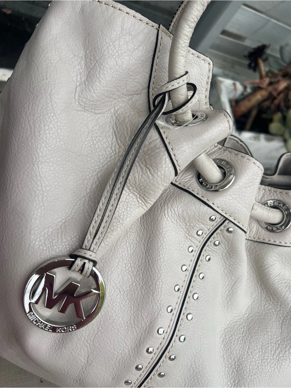 Michael Kors Cream Leather Stud-Trim Satchel